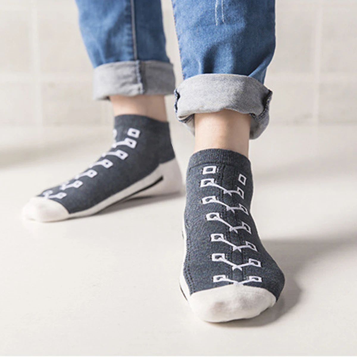 5 Pairs Women\'s Funny Shoe Print Socks Fashion Style Hip Hop Cute Fashion Soft Slippers And Socks