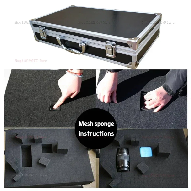 Portable Aluminum Tool Box with Sponge Lining Impact Resistant Storage Case Handheld Heavy Duty 30x17x8cm for Workshop Garage