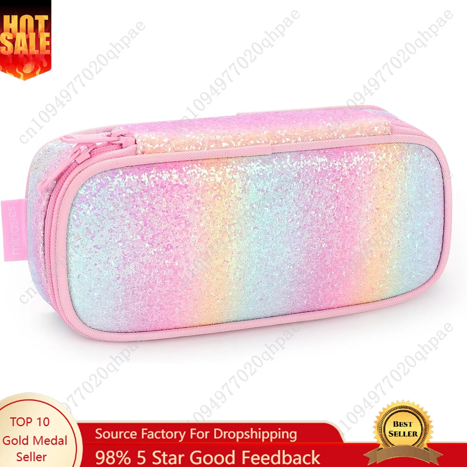 

mibasies Girls Pencil Case for Kids, Multi-Slot Pencil Pouch, Pink Blue Rainbow