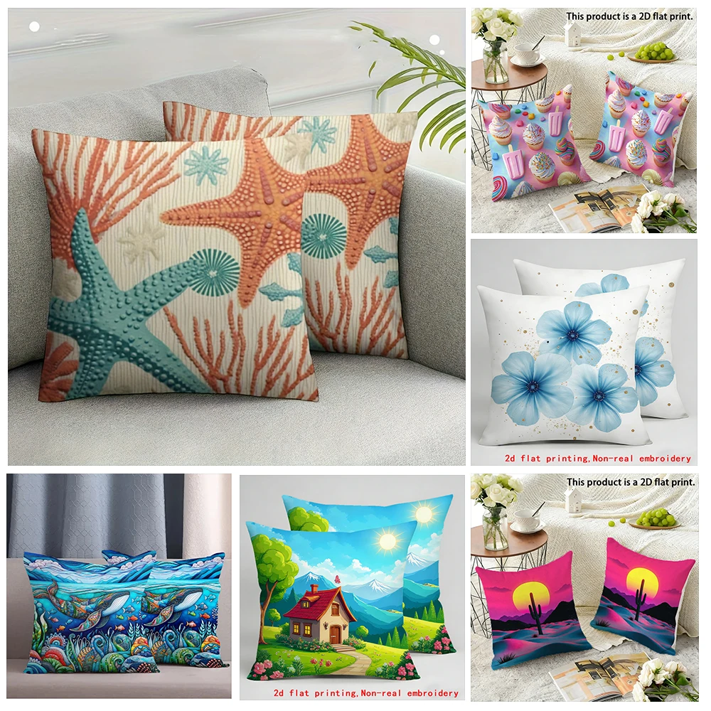 

Starfish & Coral Pillowcase DesignCushion covers, zippered, decorative pillowcases, 45x45 cover sleeves
