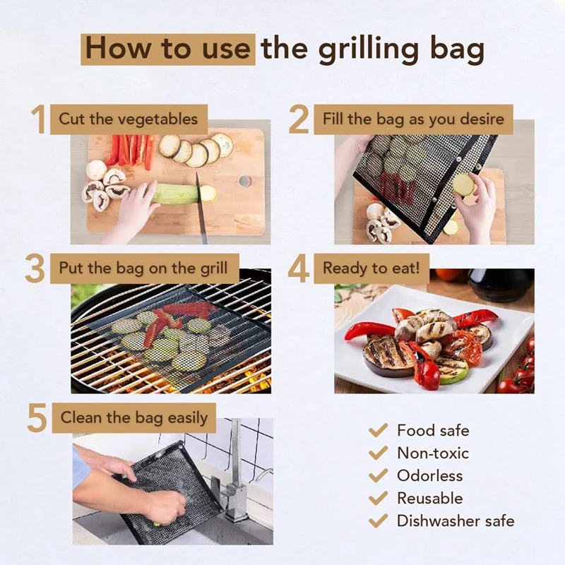 2 pacote preto churrasqueira malha sacos antiaderente churrasqueira malha grelhar sacos reutilizáveis grill esteira para peixes legumes carne