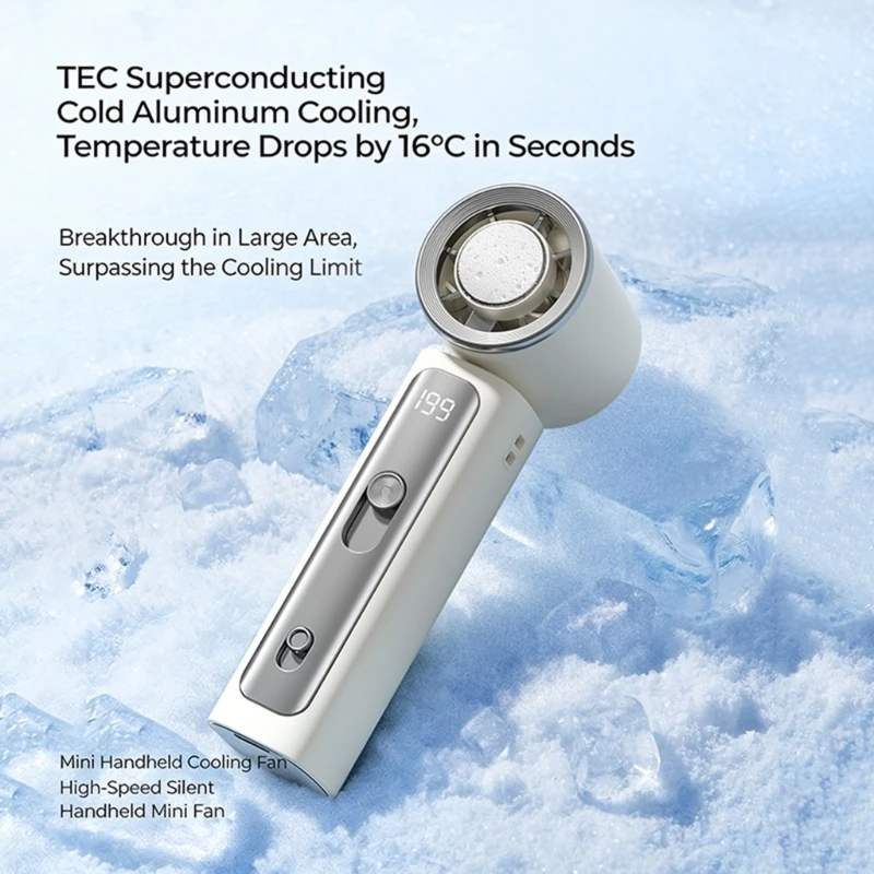 CORA Handheld Cooling Fan With Ice Semiconductor Technology Adjustable Wind Speeds Up To 199 gears