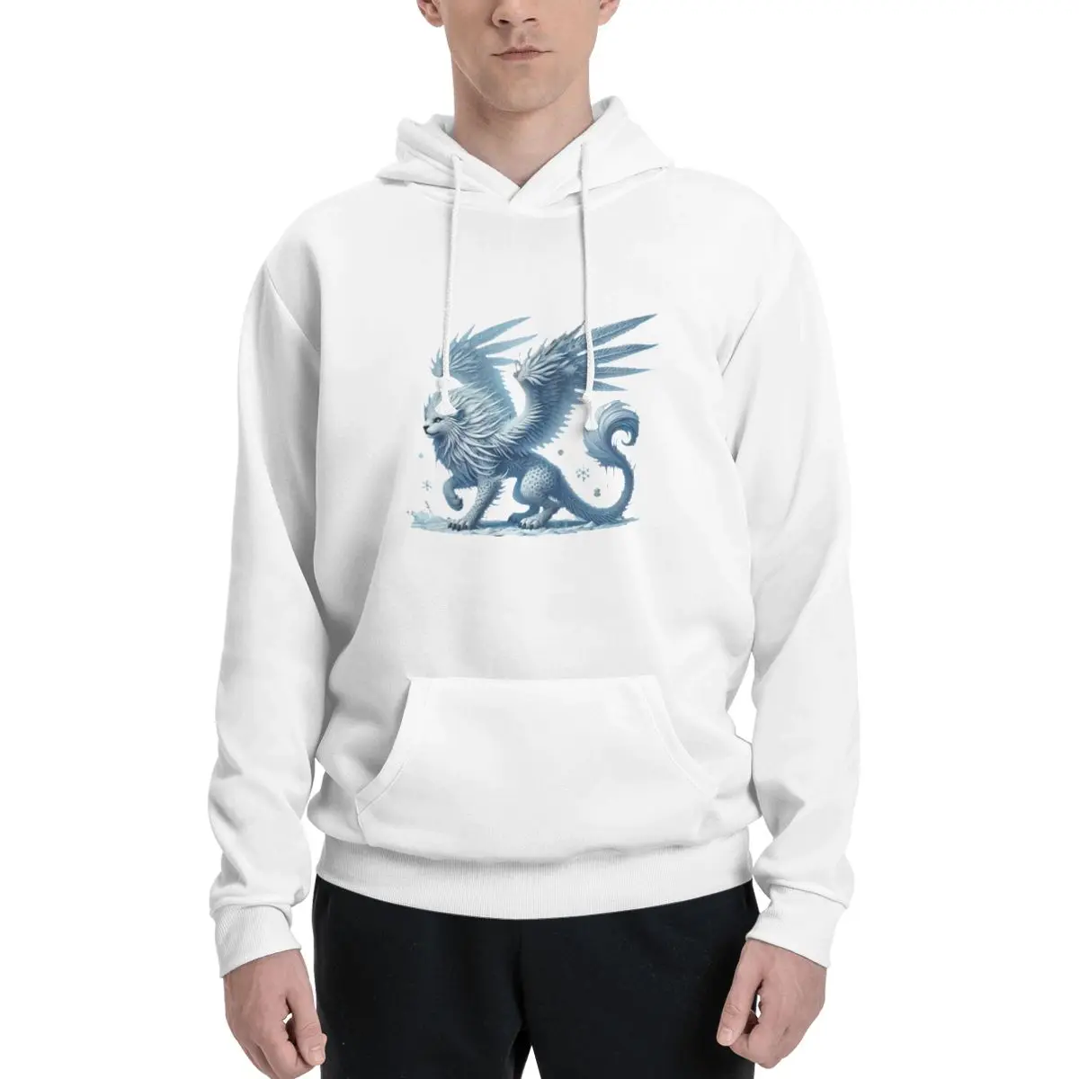 Frost Feather Gryphon Men's Polyester Fleece Hoodie - Cozy and Versatile, Great for Layering in Cold Weather and Casual Use