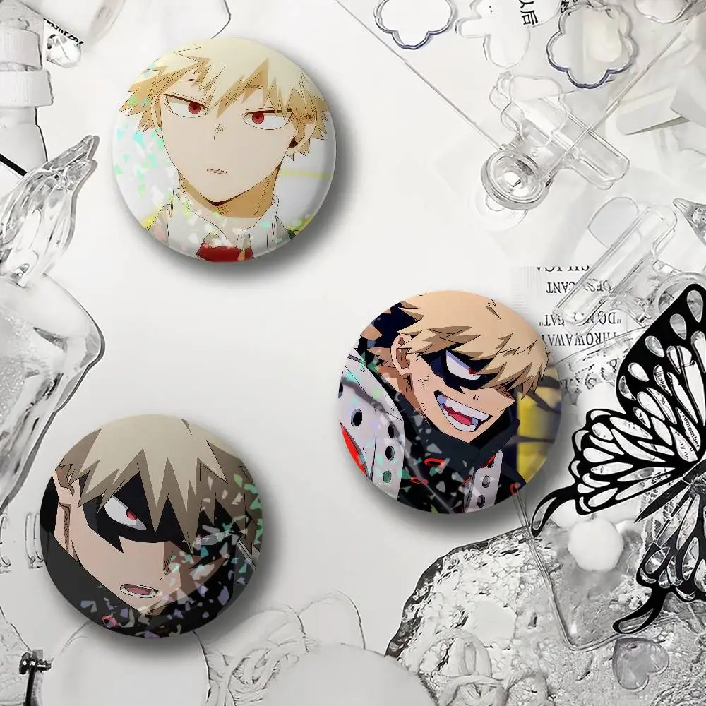 Anime K-Katsuki B-Bakugo Laser Badge Round Exquisite Brooches Creative Pins for Clothes Hat Accessories