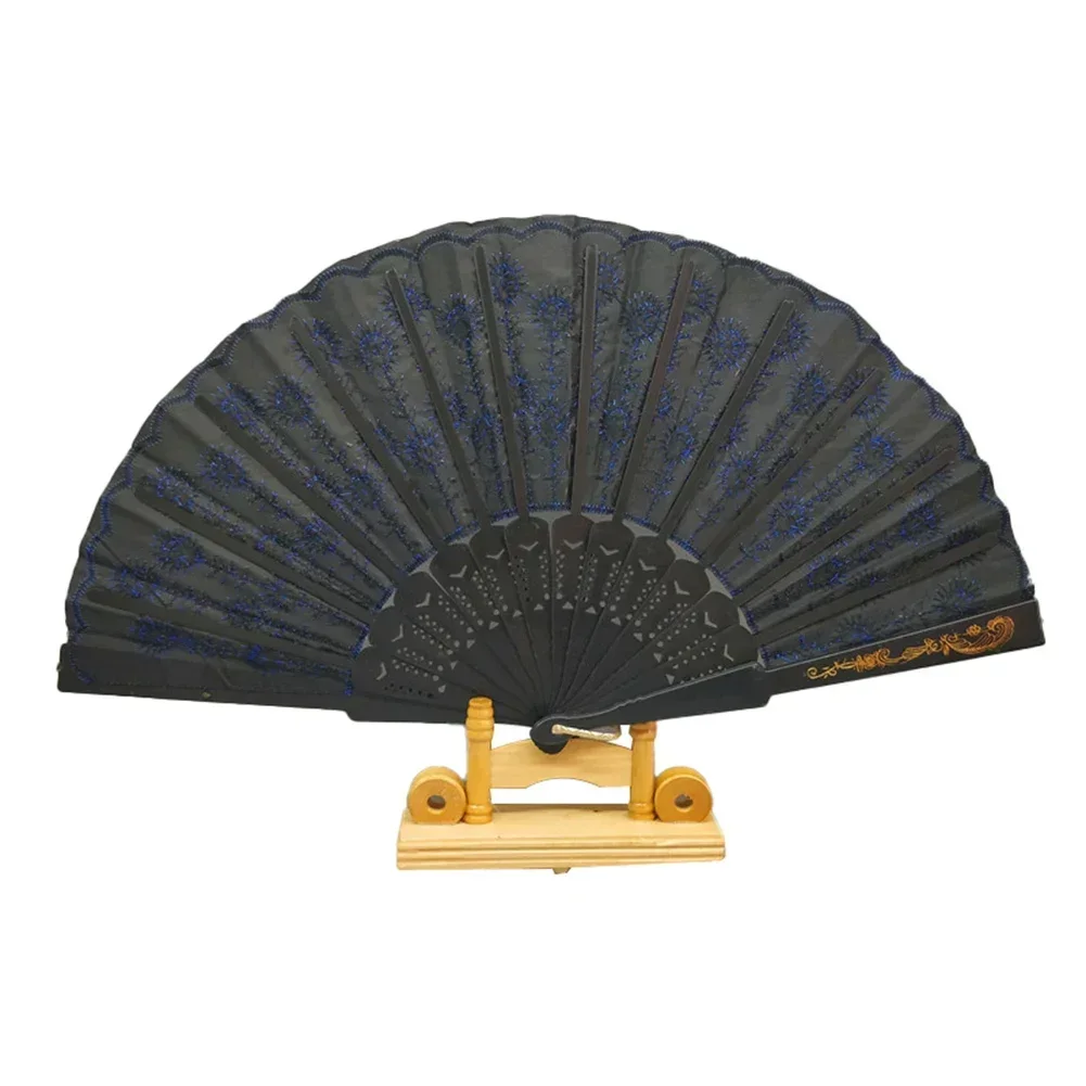 Multicolor Plastic Satin Silk Folding Fan, Hand Held Decoração, Estilo Espanhol, Novo Partido Chinês