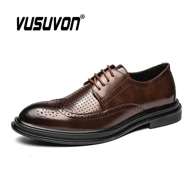 

Men Derby Shoes Fashion Dress Classic Brogue Oxfords Loafers Black Causal Business Footwear For Party Big Size 37-46