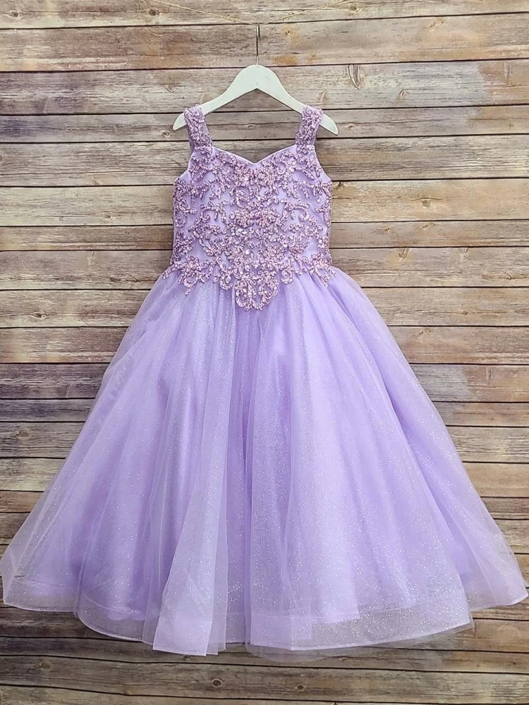 

Customized Lilac Flower Girl DressTulle Floral Appliques Sleeveless For Wedding Birthday Party Pageant Holy Communion Gown