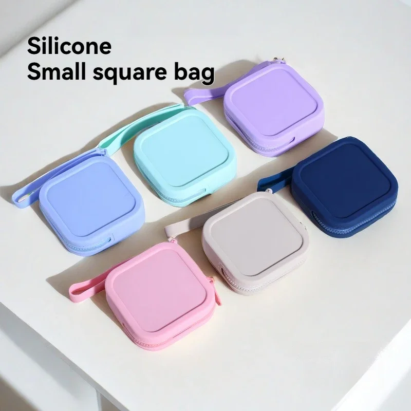 Colorful Silicone Change Purse, Square Coin Purse With Multi-usage, Mini Makeup Bag Cosmetic Travel Bag Waterproof Zipper Pouch