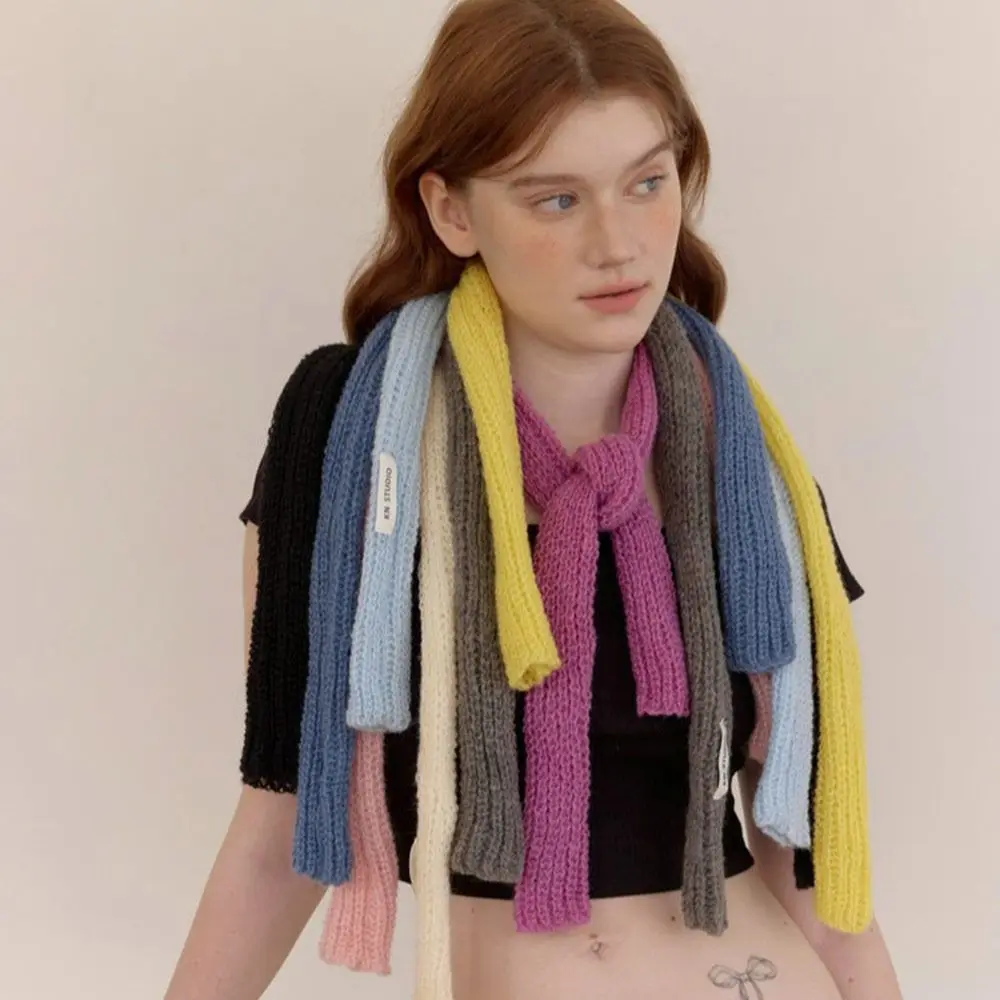 

Женский длинный шарф из искусственной шерсти, вязаный узкий дизайн, шарф из искусственного кашемира, декоративный шейный платок, универсальный шарф для девочек Y2K