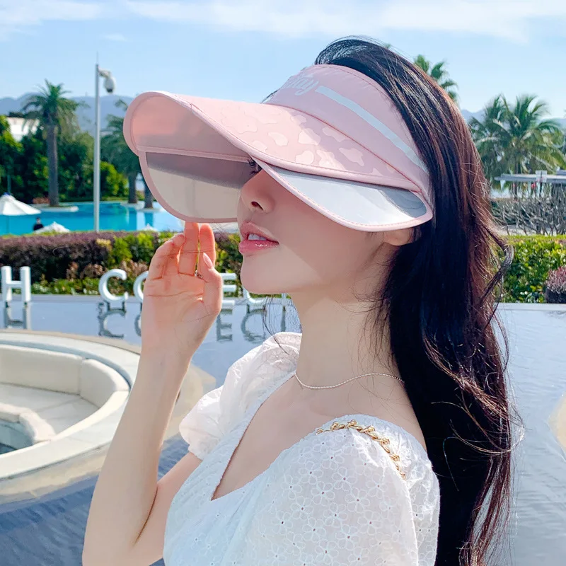 2023 Korean Women's Fashion Letter Leopard Print Drawing Board Protection Visor Summer Travel Sun Hat Tide