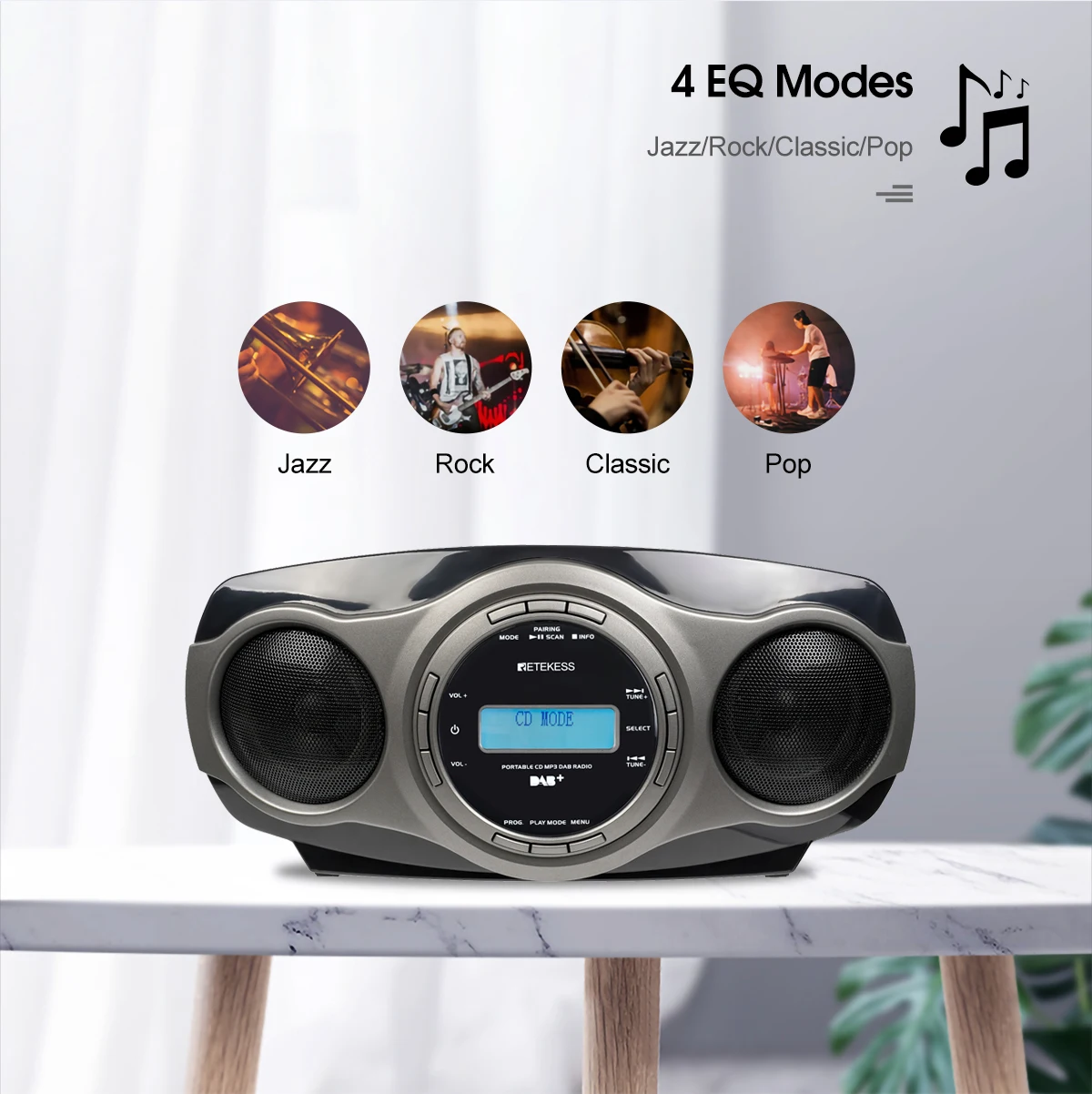 Imagem -06 - Retekess-cd Boombox Portátil Rádio fm Bluetooth Alto-falante 3w Display Lcd Suporte Despertador Mp3 Aac Usb Aux Elder Tr631