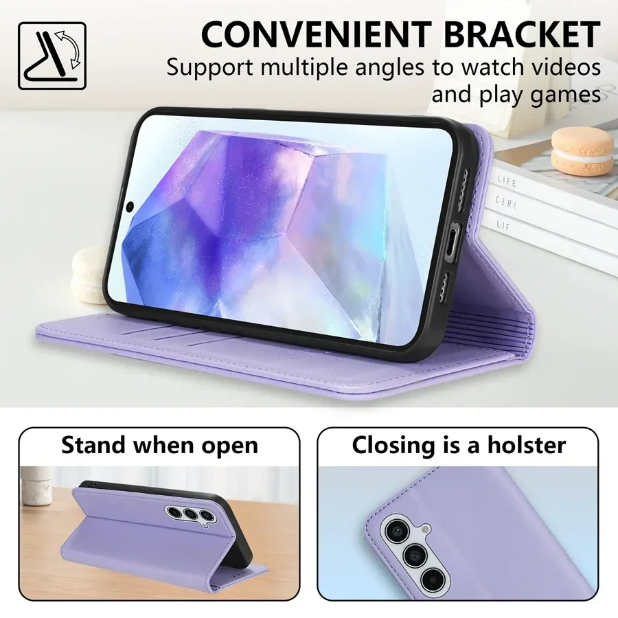 Wallet Skin friendly Strong Magnetic Card Slot Flip Leather Case For Samsung Galaxy A05s A06 A13 A14 A15 A16 A34 A35 A53 A54 A55 image 4