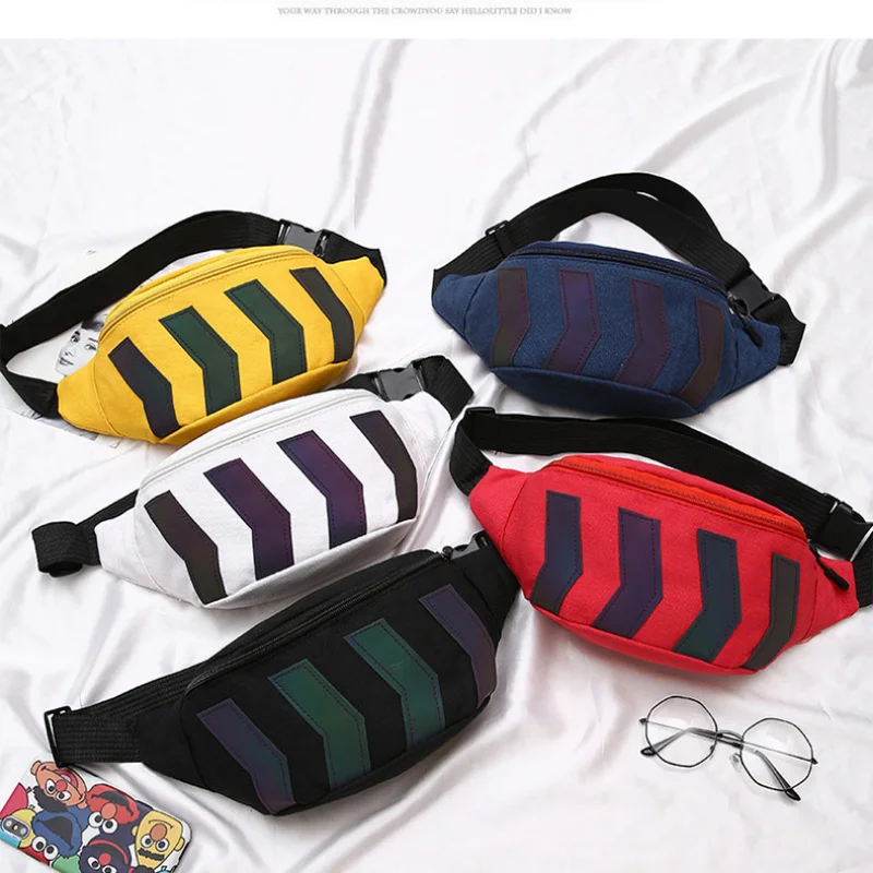 Canvas Waist Bag 2023 Fanny Pack with Earphone Hole Reflective Strip Hip Bum Banana Bags Waistbag Women Men Travel Phone Holder