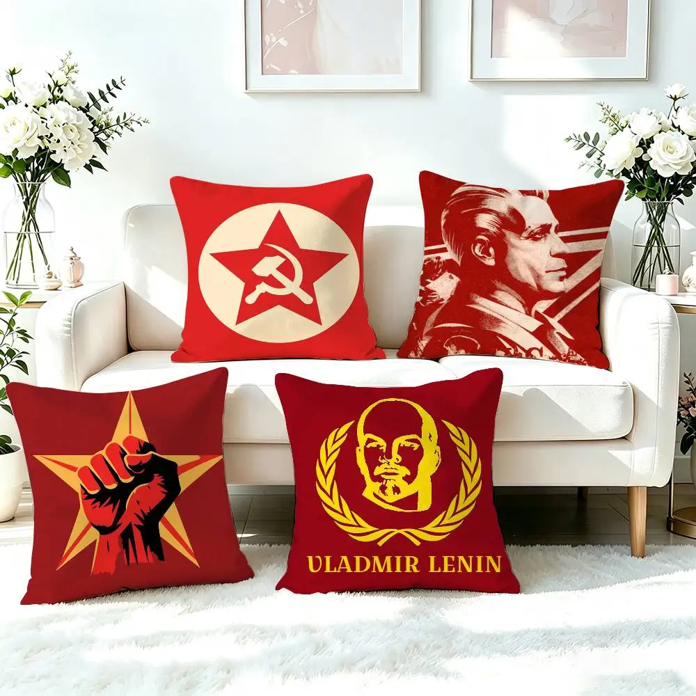 L-Lenin Founder of Soviet Communism  Square Double-Sided printed Pillow Case Bedroom Bedside Pillow Sofa Cushion Cover