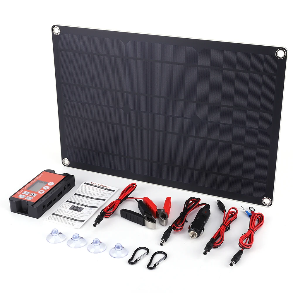 20 واط 12 فولت شاحن البطارية الشمسية صيانة مع جهاز التحكم في الشحن بالطاقة الشمسية لوحة طاقة شمسية شاحن عدة مخرجات USB + تيار مستمر لقوارب عربات RVs