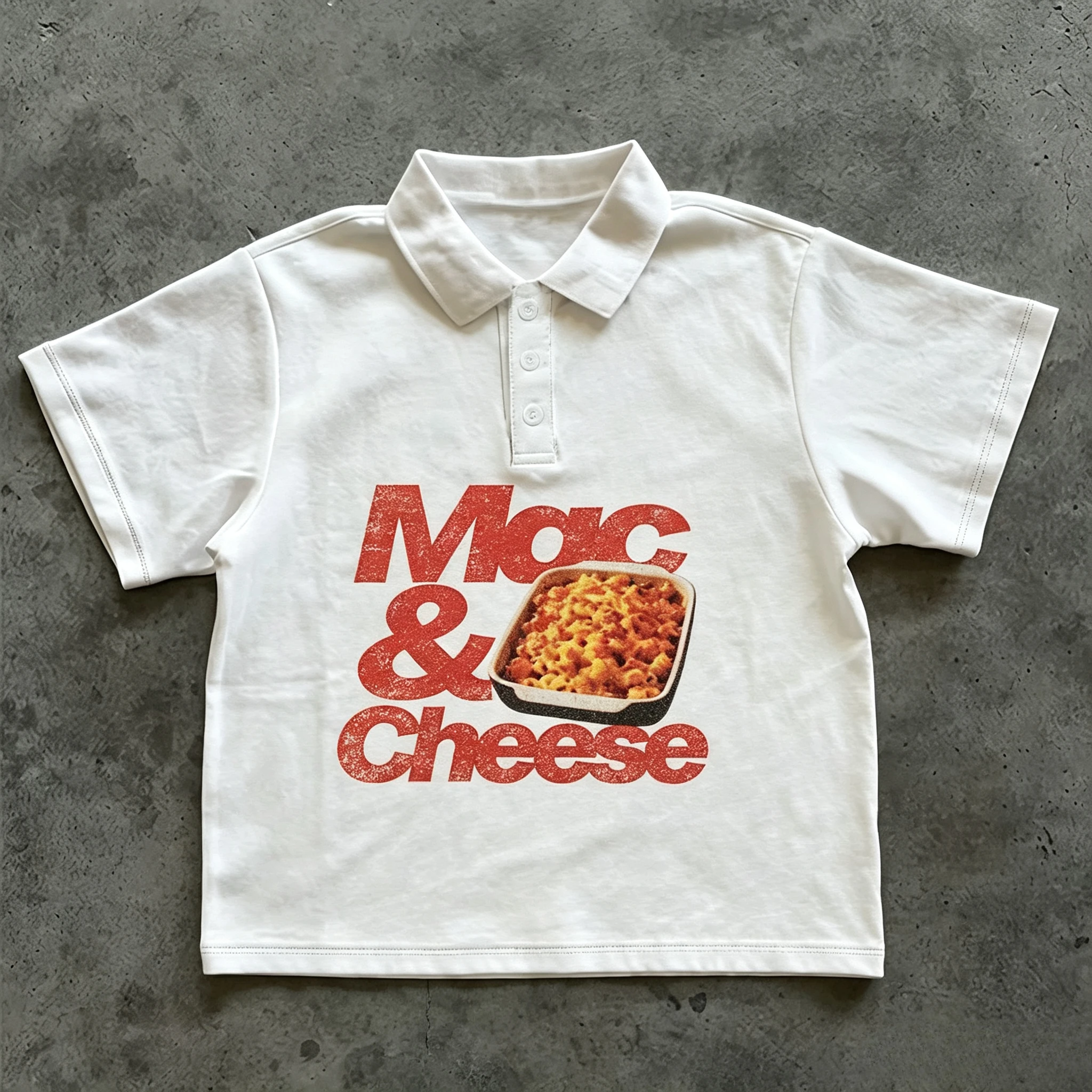 Men's Summer Y2k Mac and Cheese Print Polo Shirt Trendy Men's Short-sleeved Polo Shirt with Gothic Style Street Style Outfit