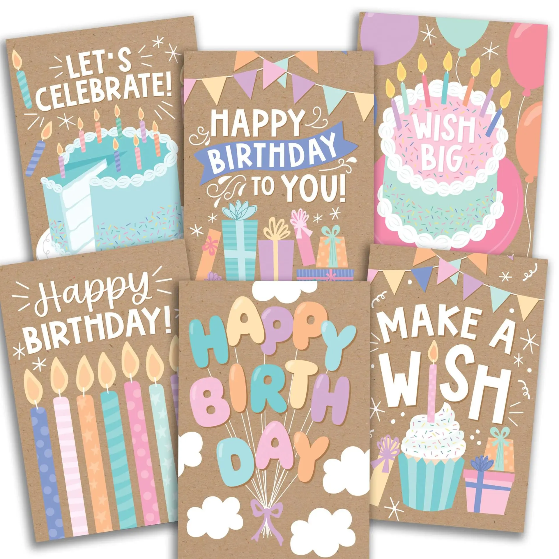 

6Pcs Simple And Vibrant Birthday Greeting Cards Perfect As Gifts for Classmates Teachers Friends And Family With 6 Envelopes