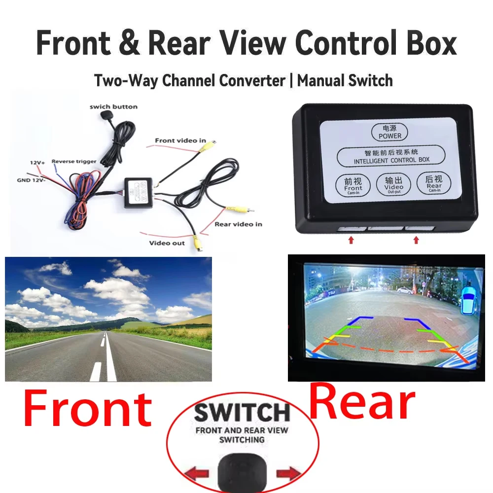 Parkplatz Kamera Video Kanal Konverter Auto Schalter Vorne/Anzeige Seite/Rückspiegel Rückansicht Kamera Video Control Box mit Handbuch