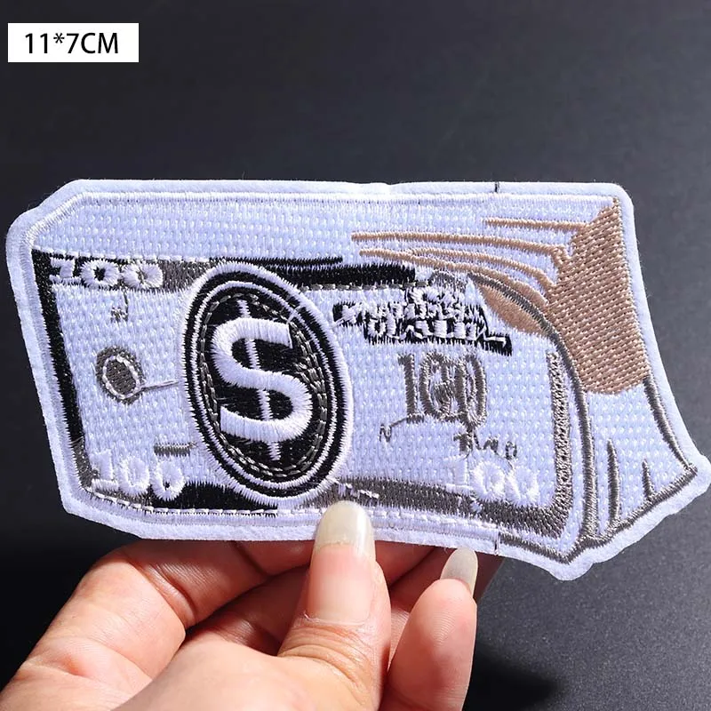 USD size: 11x7CM patchers money embroidery clothing cloth stickers clothes Iron on badge logo fashion denim jacket punk patches