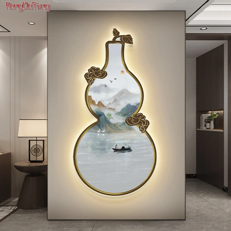 Modern Chinese Gourd Frameless Luminous Painting Led Wall Lamp For Porch Living Room Dining Room Bedside Painting Decoration