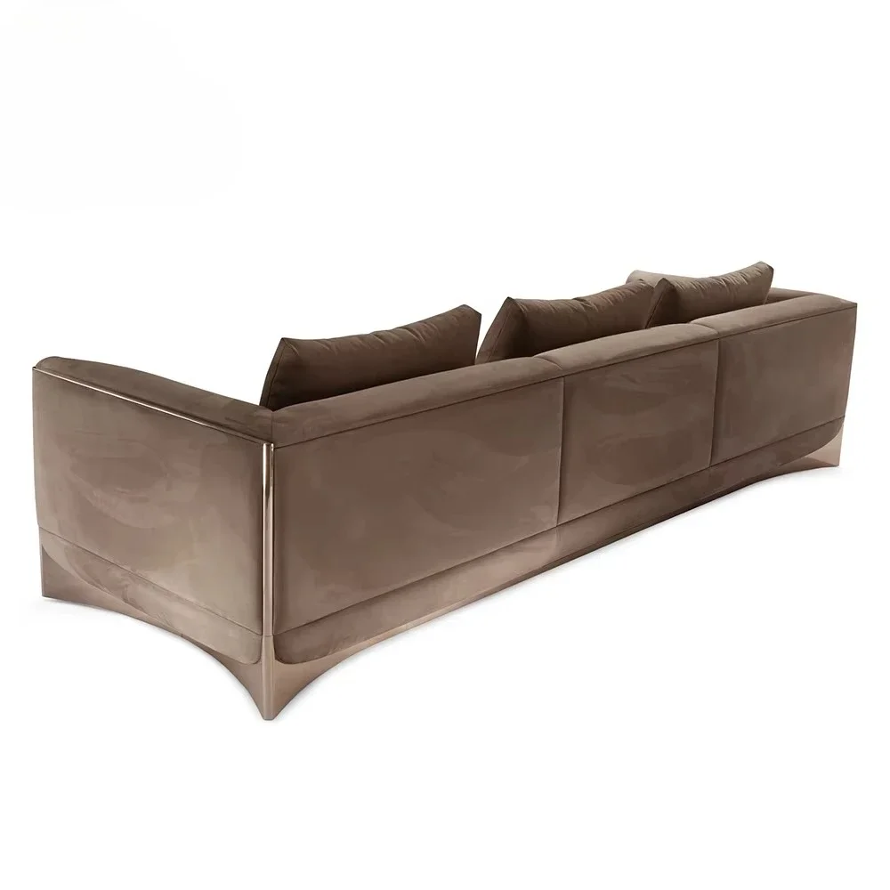 Living room furniture Modern home sofa with frosted fabric and gold stainless steel base