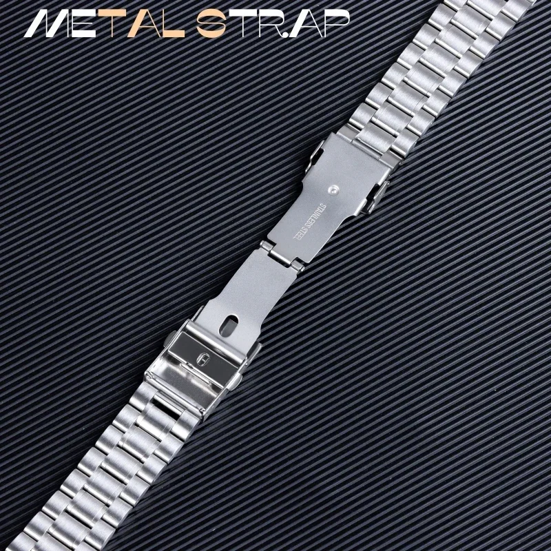 Stainless Steel Watch Strap 18mm 20mm 22mm 24mm Curved End Watch Band with Insurance Folding Buckle Metal Bracelet Accessories