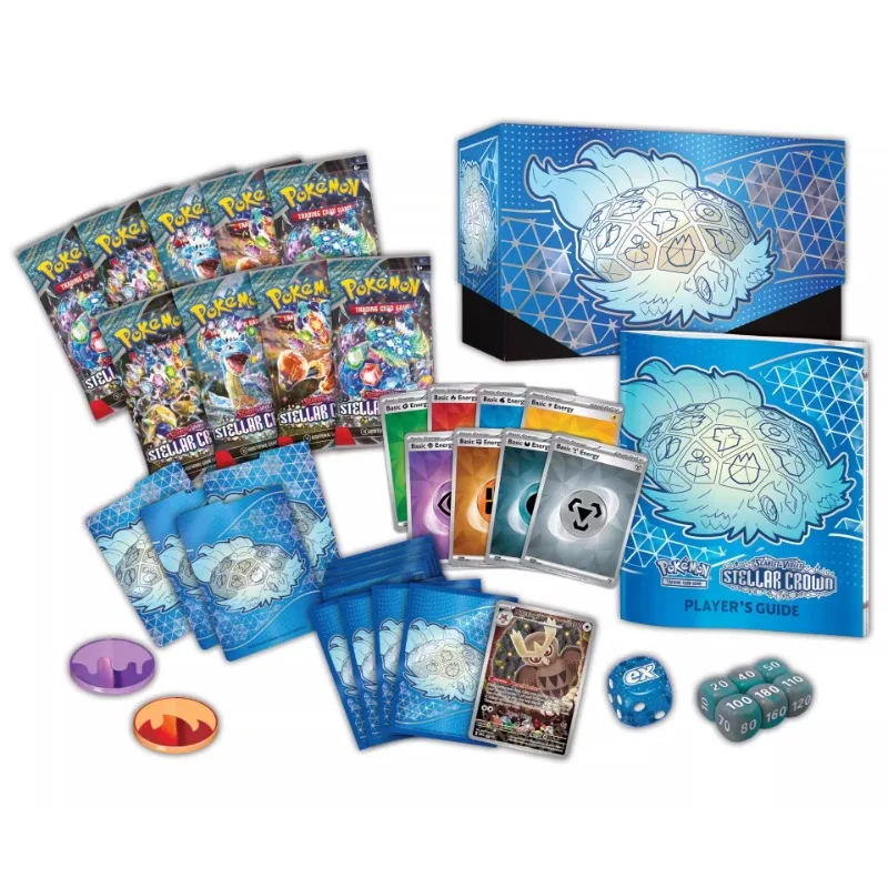 Pokémon PTCG Version Américaine avec Boîte Originale, Carte Anglaise SV7 Sto.org, Paquet Supplémentaire Couronne, ETB, Carte à Collectionner, Cadeau pour Enfant