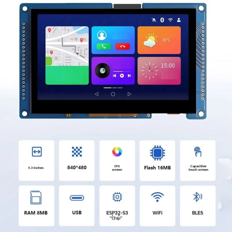 Super Sale ESP32-S3 Development Board IPS Capacitive Touch Display Screen 800x480 4.3 Inch Display WiFi BLE5 16MB Flash 8MB PSRA