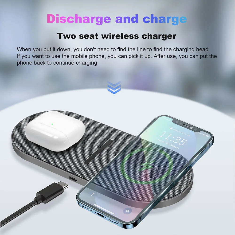 40W Wireless Charger for iPhone 15 14 13 12 11 Pro XS AirPods Pro Dual 20W 2 in 1 Fast Charging Dock Station For Samsung S23 S24 - náhled 4