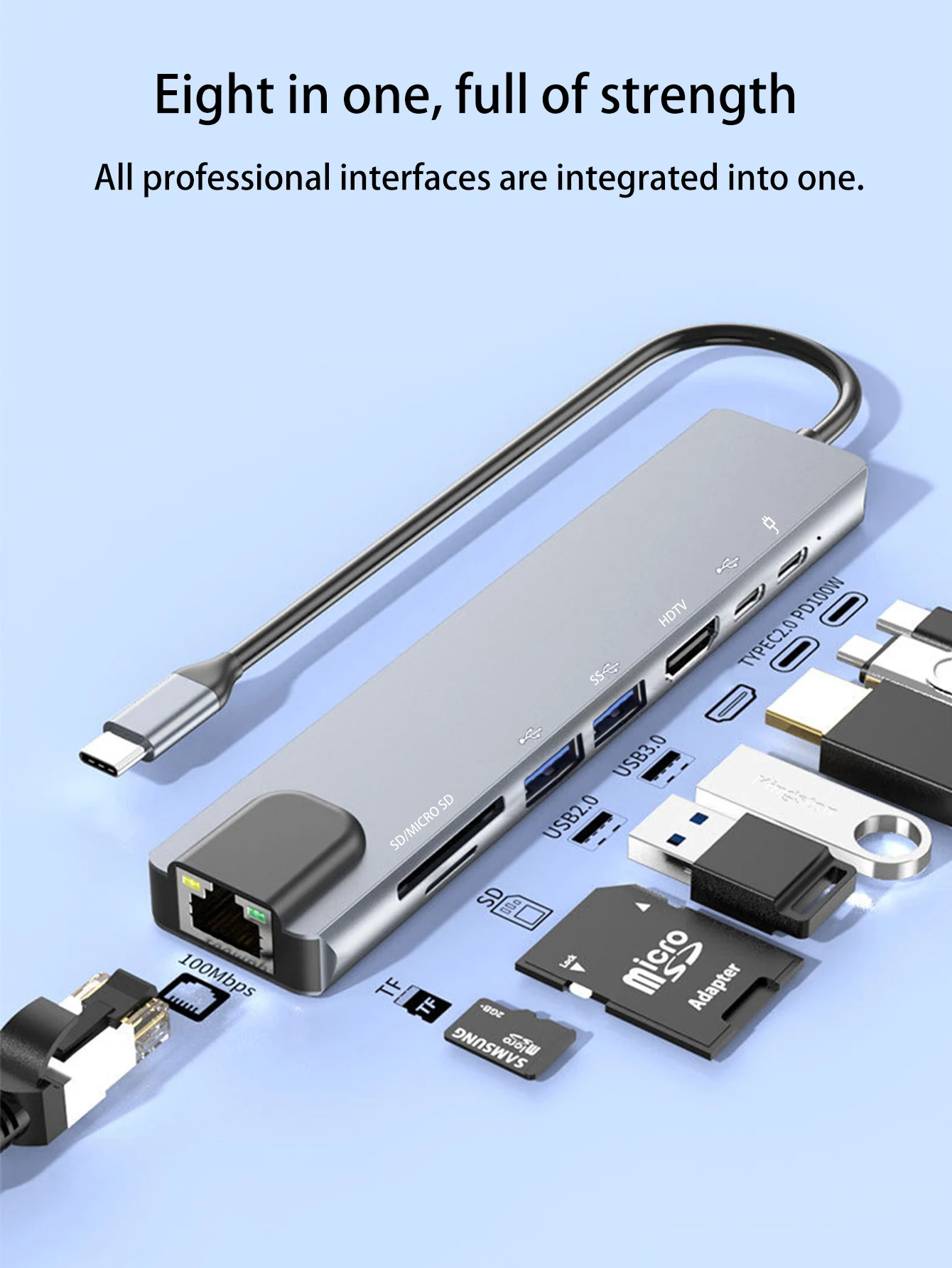Notebook Computer Type-C All-in-One Docking Station, External USB Drive Hard Drive SD/TF Card Memory Card Multi-Interface Expans