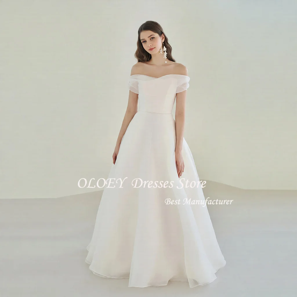 

OLOEY Simple A Line Wedding Dress Korea Photoshoot Off Shoulder Pleats Silky Tulle Bridal Gowns Ivory Floor Length Custom Made