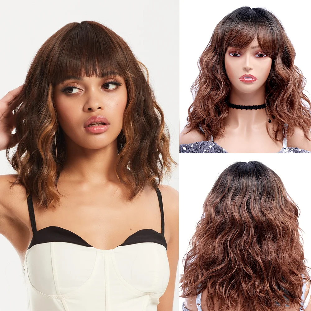 

Element Synthetic Fiber Wigs for Women Long Straight Wavy Wig with Bangs Heat Resistant Fashion Natural Daily Party