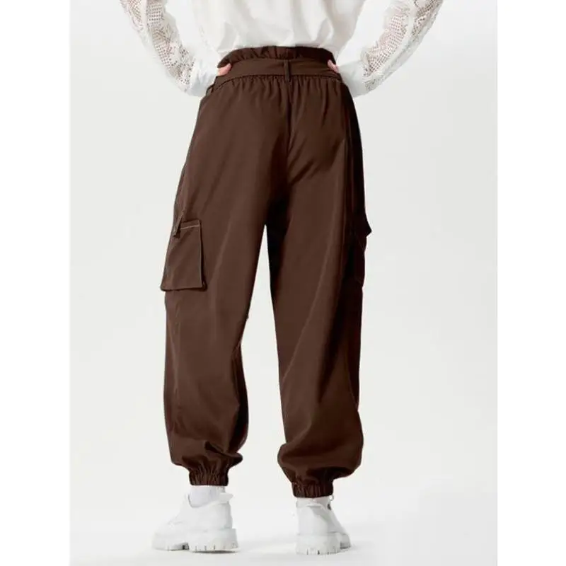 

Мужские повседневные брюки D 906 с высокой талией, прямые, в стиле парашютиста, нейтральные, из других тканей, зимняя коллекция