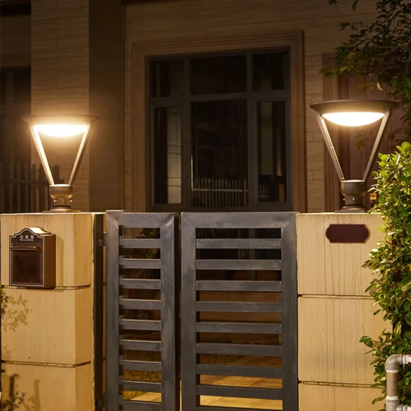 Solar column headlights outdoor lights high pole courtyard community parks street fence walls gate lights door pillar lights