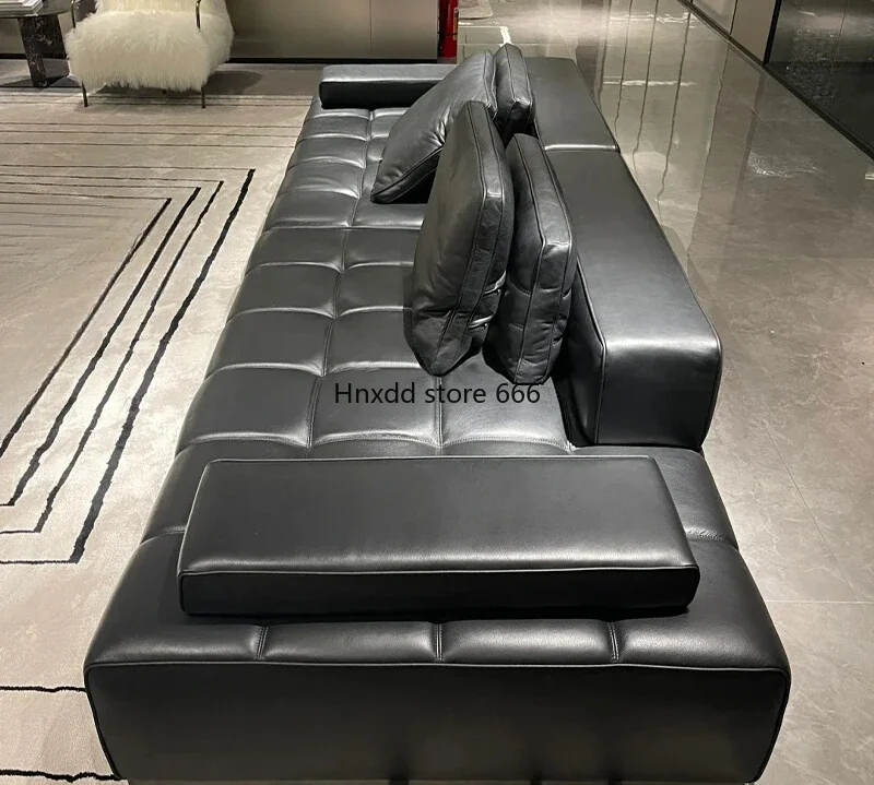 Straight row black Lawrence leather sofa