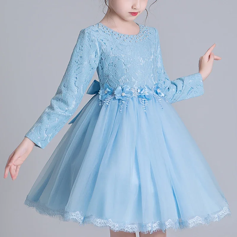 Kids Dresses For Girls 3-14 Wedding Party Frock Flower Beads Gown Princess Girls Dress Children's Embroidery Tutu Dress cx2823