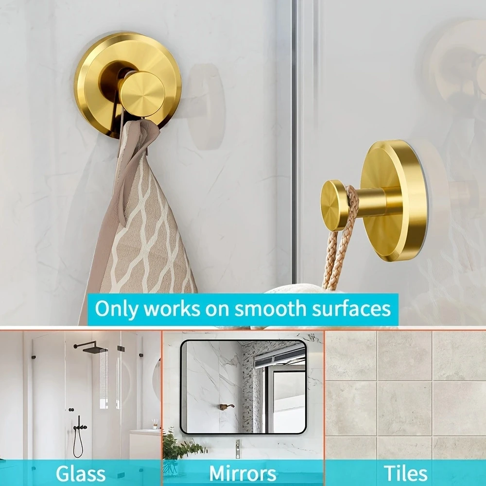 خطافات أكواب شفط ذهبية - مقاومة للماء، سهلة التركيب للاستحمام والحمام والمطبخ والمزيد - تحمل ما يصل إلى 15 رطلاً - مثالية للمناشف #2