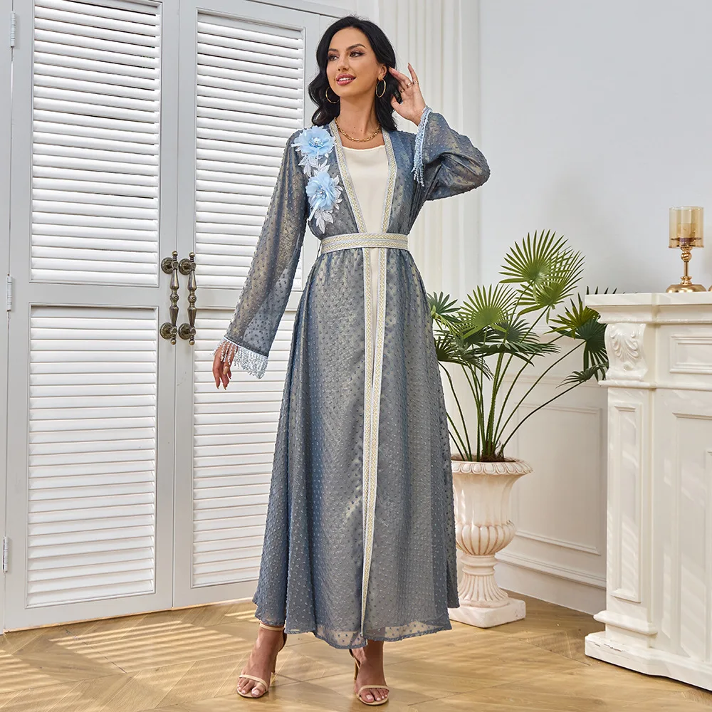 Turismo Party Party Abito da sera Scollatura Decorazione floreale Abito musulmano Robe 2025 Autunno e inverno Nuova moda Abbigliamento da donna