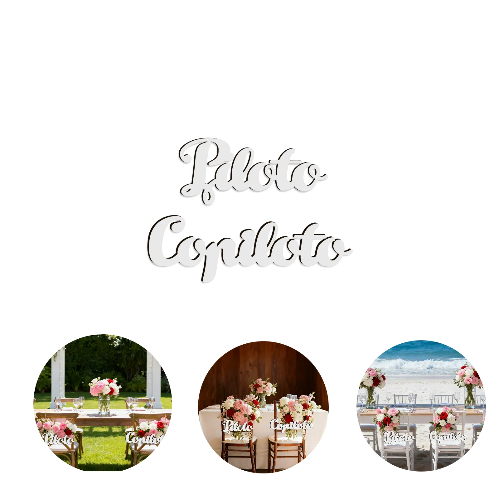 Piloto & Copiloto Wedding Chair Signs- Laser Cut White Wooden 0.4cm Thick