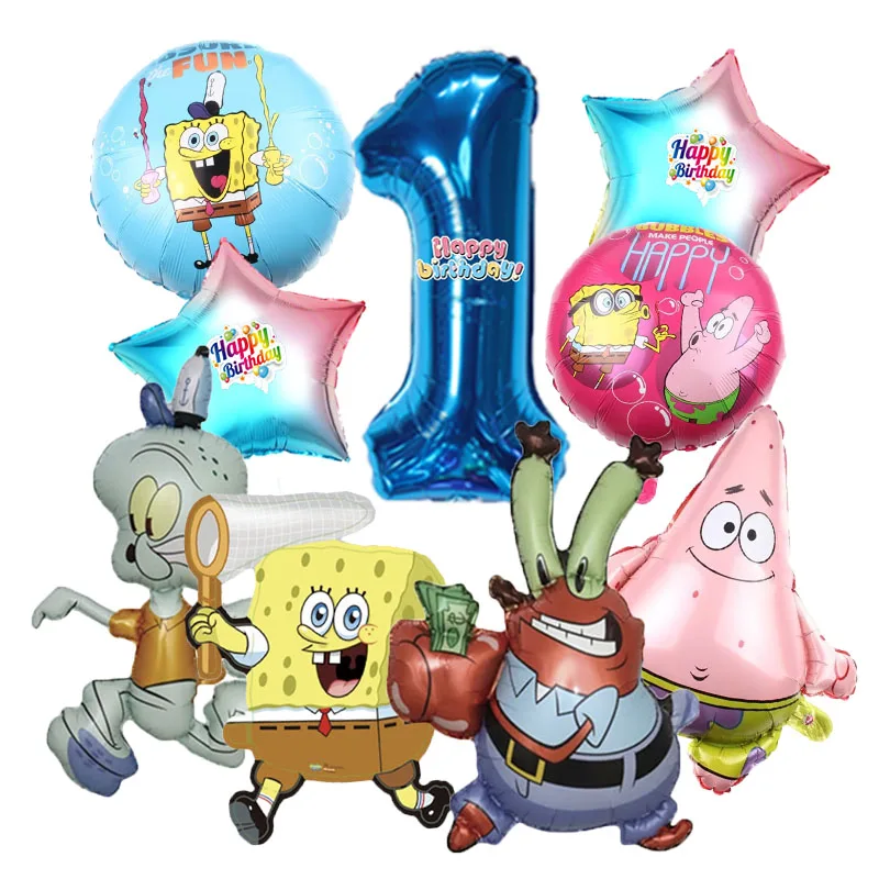 9pcs Cartoon SpongeBob & Patrick Star Krabs Boy Girl Anime Party Foil Balloon Birthday Gifts Party Decoration Supplies view 2