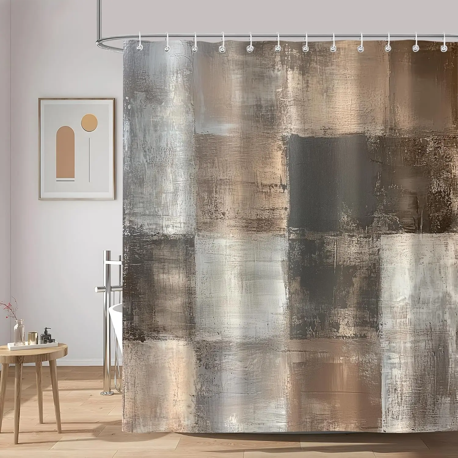 

Brown Grey Abstract Shower Curtain, Rustic Farmhouse Acrylic Aesthetic Unique Vintage Bathtub Shower Curtains Decor for Bathroom