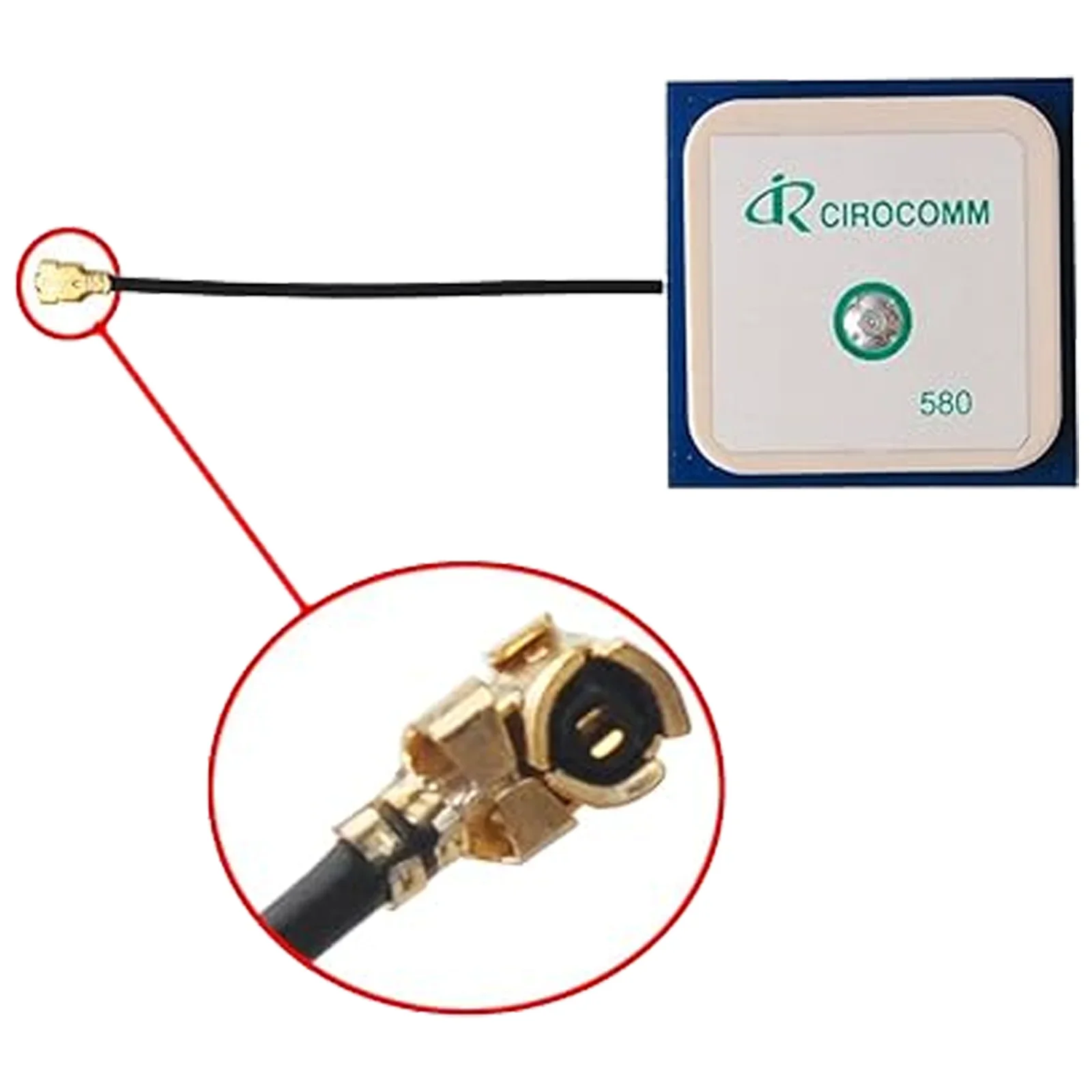 BT-580 Cirocomm GPS هوائي داخلي نشط 32db مكاسب عالية هوائي السيراميك IPEX موصل 25x25x2 مللي متر 1.13 كابل 5 سنتيمتر طويلة