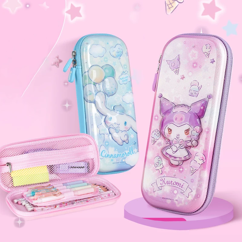 Caja de papelería 3D Anime Sanrios Cinnamoroll Kuromi Pochacco Kid, estuche de lápices multifunción de gran capacidad, seguro y sin olor para estudiantes