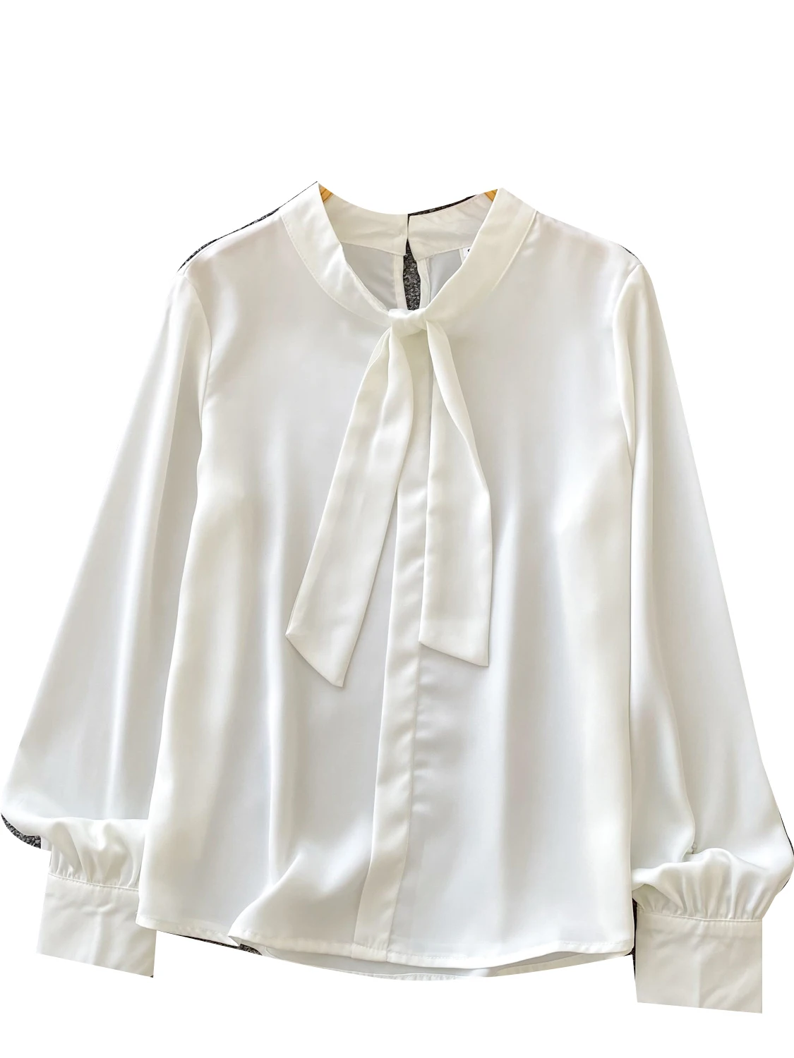 エレ レディース サテン ルーズ ロング スリーブ ラウンドネック ノットタイトップ ファッショナブル マチュリ スレ 通勤 ウィンド