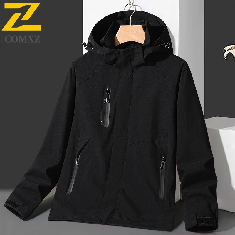 Mens Hiking Waterproof Jacket 8xl Size Thin Detachable Hooded Coat Outdoor Running Camping Fishing Windbreaker Coat Autumn 2025