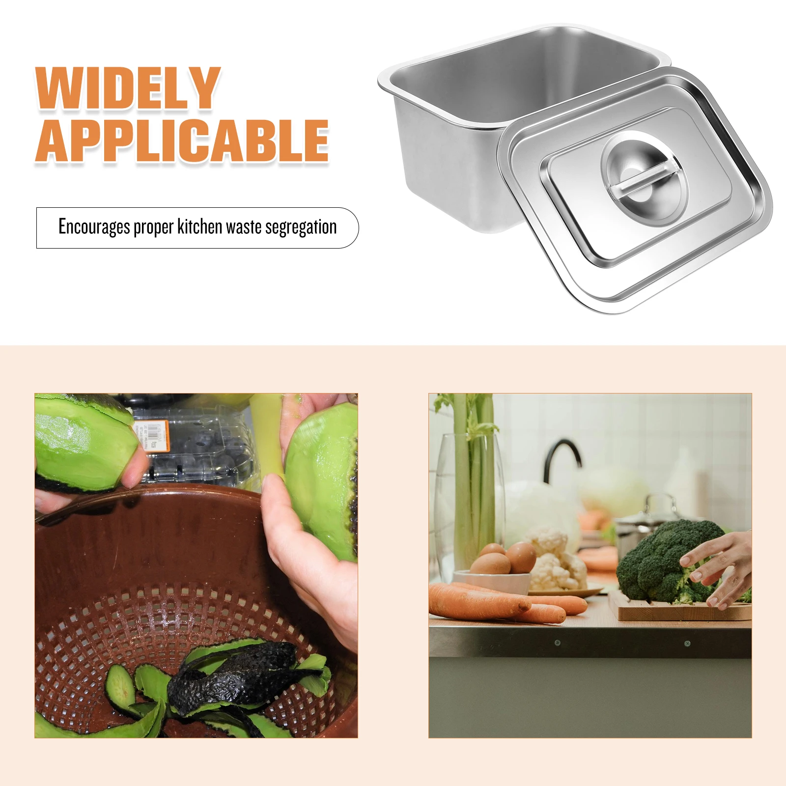 Stainless Steel Compost Bin Indoor Kitchen Countertop Compost Bucket Lid Food Waste Storage Container Odor Proof