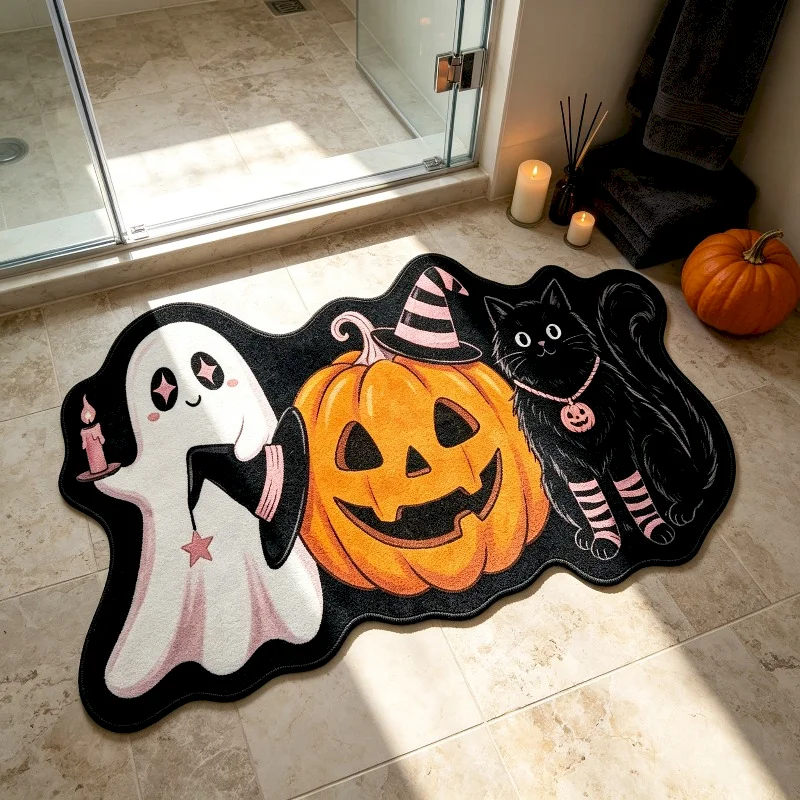 VIKAMA Halloween Ghost Pumpkin Alien Printed Floor Mat, Entrance Non slip Floor Mat, Soft Carpet, Home Decoration