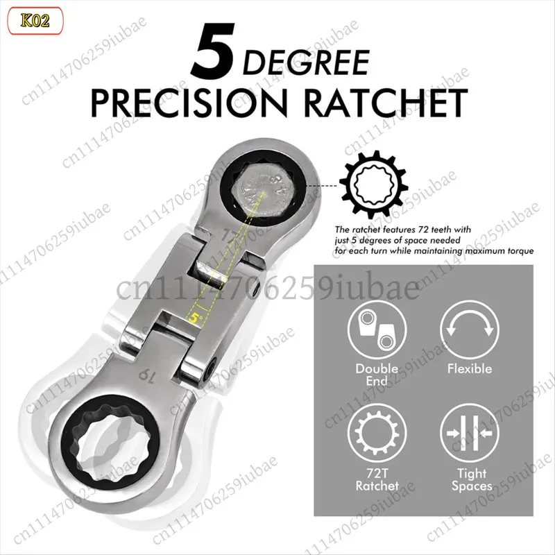 df df Stubby Wrenches Set, Flex-Head Ratcheting Wrench Set Double Box End Ratchet Wrench Metric 8-19mm 5 Pieces