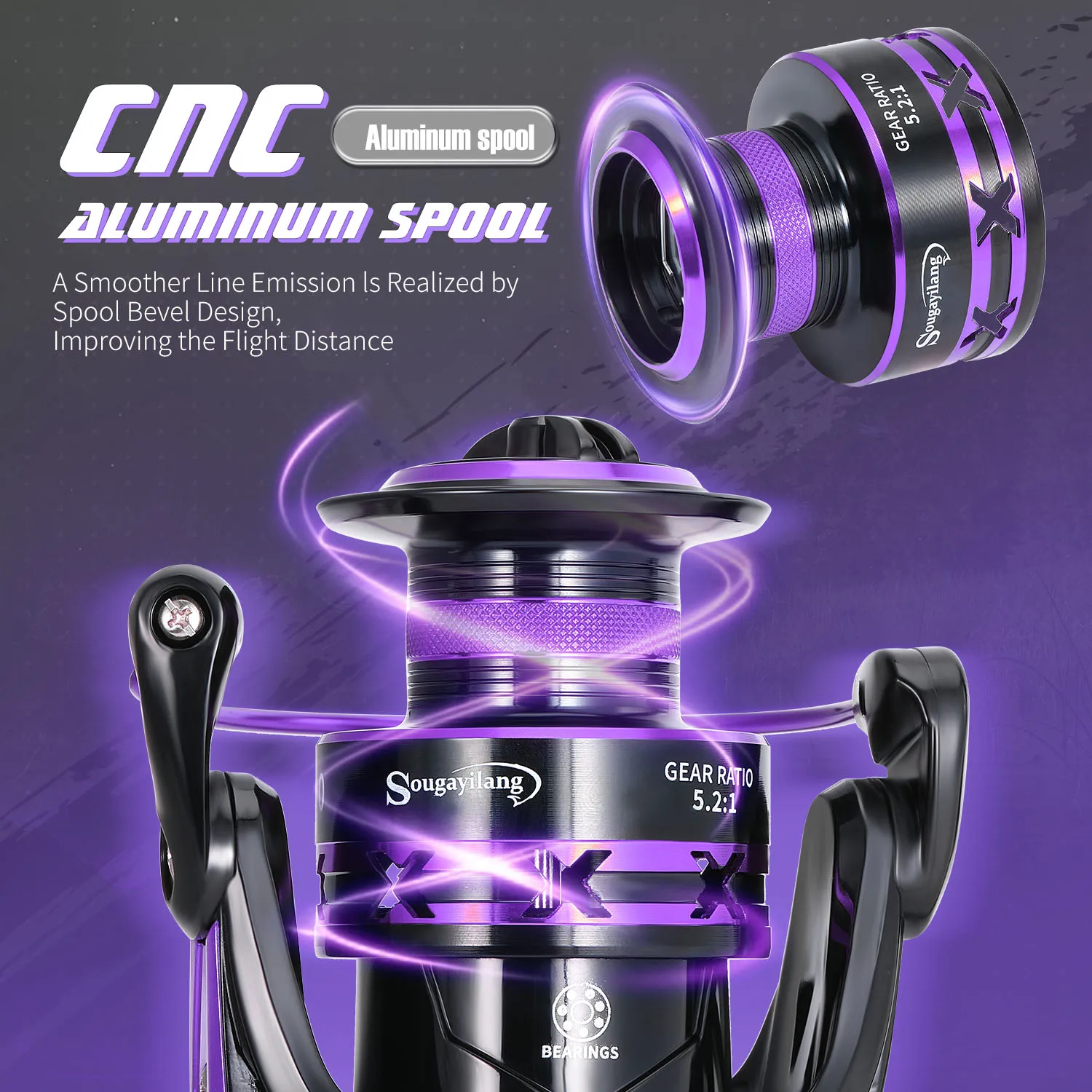 Sougayilang Combo caña y carrete – Aluminio CNC resistente agua dulce - imagen 2
