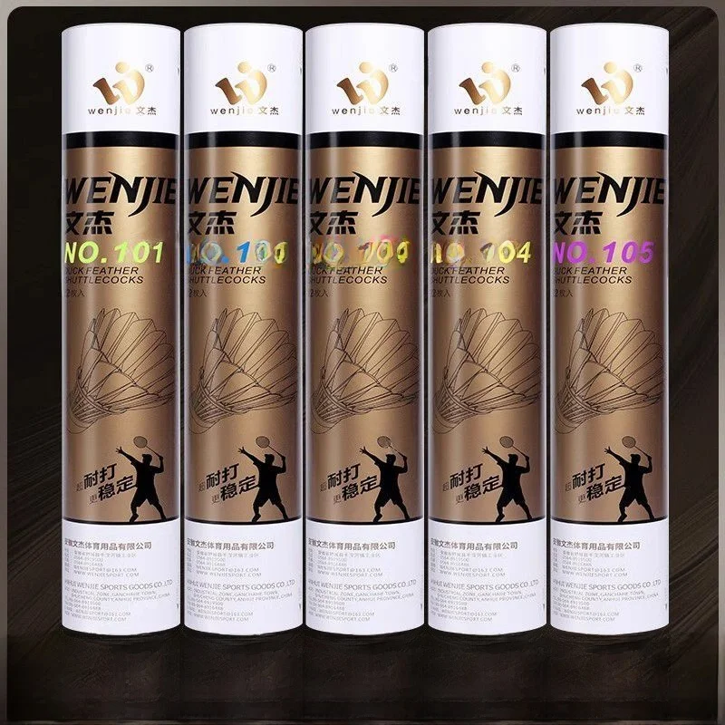 volani-da-badminton-wenjie-serie-101-107-di-livello-agonistico-con-nucleo-in-legno-resistente-e-piume-di-anatra-palline-professionali-da-competizione